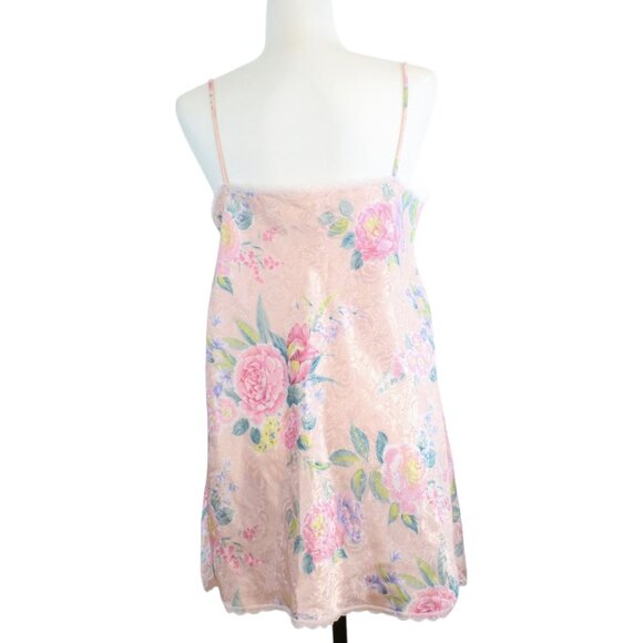 Vintage Kasara Nightie Medium Negligee Floral Peach Satin Lace Spaghetti N112 - Picture 2 of 6
